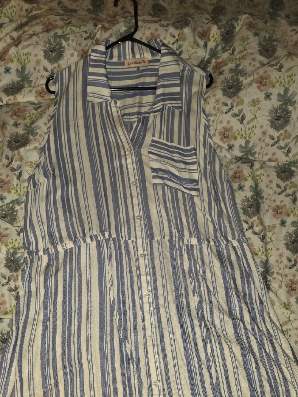 Sleeveless Blue Stripe Button-Front Dress by Love Tree
